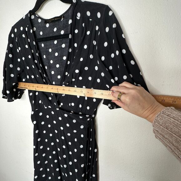House of Harlow Black White Polka Dot Harper Wrap Mini V-neck Short Sleeve Tie L - Picture 13 of 16